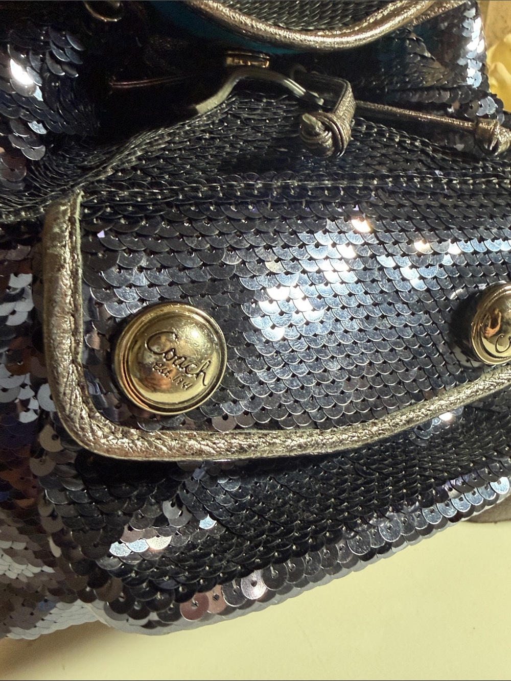 Coach Midnight Blue Sequin Mini Backpack with Silver Trim - Picture 3 of 9